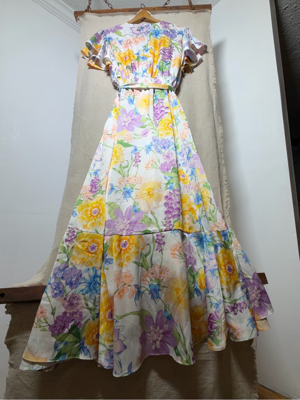 Nicole Miller Floral Maxi Dress in Yellow, Purple, Blue